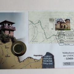 Ancient original Roman coin in UNESCO stamp cover
