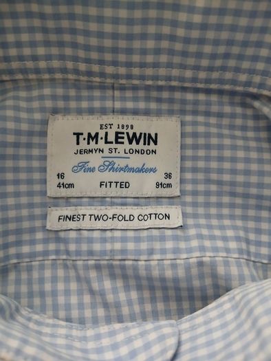 T M Lewin  Blue and White Check Fitted Shirt Size16