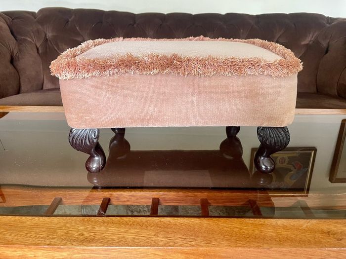 Vintage Low Square Dusty Pink Footstool 1980s Chic with Tassel Border