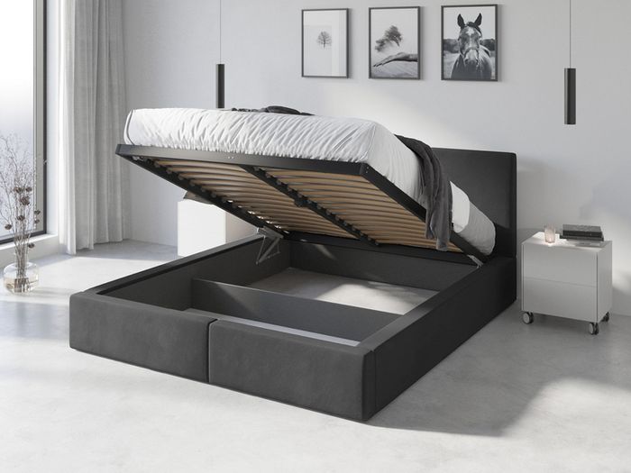 Bedroom Hilton upholstered bed frame. Storage box and  lifter support