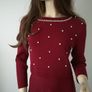 Red Burgundy knitted dress with pearls, size 12 Image 2