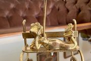 Vintage Brass Mid Century Frog with Umbrella Figurine 1970s