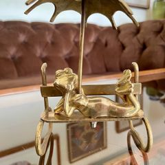 Vintage Brass Mid Century Frog with Umbrella Figurine 1970s