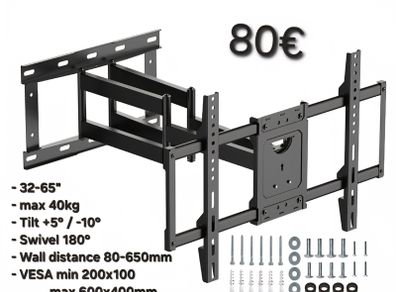 Tv Wall Mount Bracket Tilt Swivel Full Motion 32"-65"