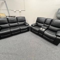 Rita Black Leather Manual Recliner Sofa