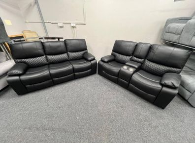 Rita Black Leather Manual Recliner Sofa