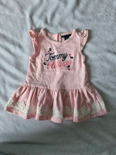 Tommy Hilfiger Baby Girl Pink Dress with Lace Trim (18 Months)