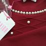 Red Burgundy knitted dress with pearls, size 12 Image 6