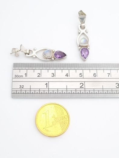 Vintage 925 Sterling Silver Moonstone Amethyst Earrings