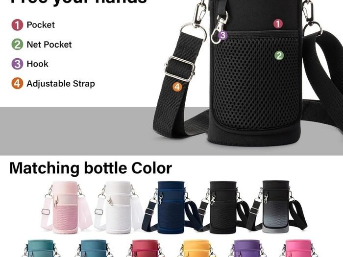 Insulated Water Bottle | Thickened Stainless Steel Vacuum Metal Thermos | Portable Sports Water Jug for Gym and Hiking with Straw, Carrier Bag, Handle Strap | BPA-Free 32 oz, Black