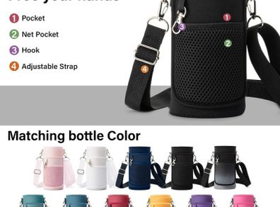 Insulated Water Bottle | Thickened Stainless Steel Vacuum Metal Thermos | Portable Sports Water Jug for Gym and Hiking with Straw, Carrier Bag, Handle Strap | BPA-Free 32 oz, Black