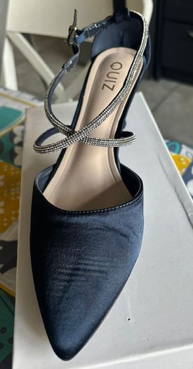Navy satin dressy shoes