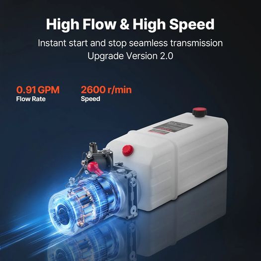 12V DC Hydraulic Power Unit with 8L Metal Reservoir, Single Acting Pump for Dump Trailer & Car Lifting