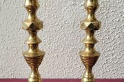 Antique diamond brass push candlesticks