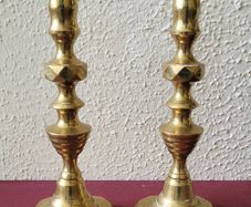 Antique diamond brass push candlesticks