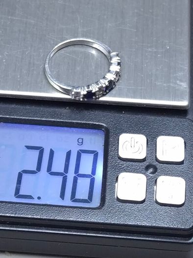 Vintage 9ct White Gold Blue & Clear Stone Eternity Ring  Size 53