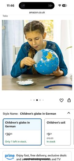 3D puzzle children globe  26.7cm height 180 numbered puzzle