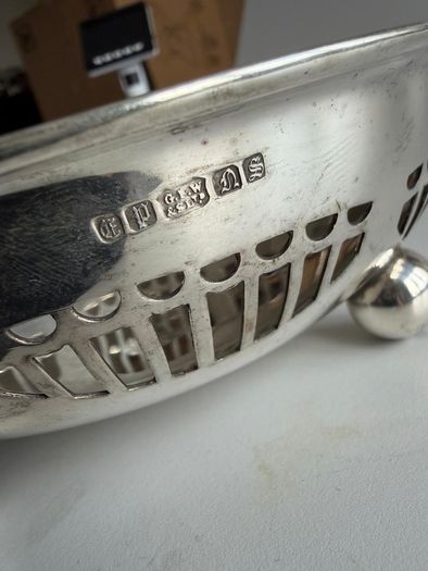 Antique Edwardian Pierced Silver-Plated Bowl with Ball Feet - G.J.W & Co Sheffield