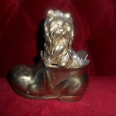 Vintage Brass Terrier Dog In A Boot:5"x5"(1.5lbs)