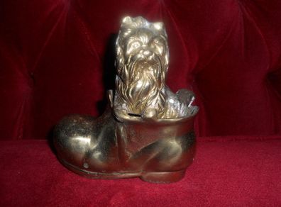 Vintage Brass Terrier Dog In A Boot:5"x5"(1.5lbs)