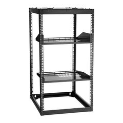 Open Frame Network Rack, 585 mm Depth, Wall Mounted or Floor Standing Server Rack, Heavy Duty 4 Post, with Vented Shelves & Mounting Hardware, Holds All Your Networking IT Equipment AV Gear