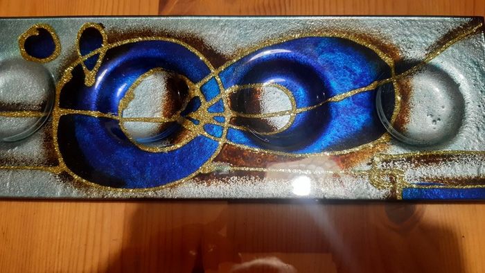 2 Turquoise/Blue Glass Tea/Night Light holders