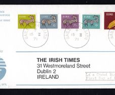 1971 Ireland Gerl E Watermark Definitive Stamps Illustrated The Irish Times First Day Cover (FDC)