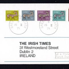 1971 Ireland Gerl E Watermark Definitive Stamps Illustrated The Irish Times First Day Cover (FDC)