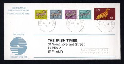 1971 Ireland Gerl E Watermark Definitive Stamps Illustrated The Irish Times First Day Cover (FDC)