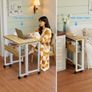 Small Folding Desk with Storage Shelf,80 cm Computer Rolling Desk on Wheels Easy Assembly,Foldable desk for Small Space,Oak Image 7
