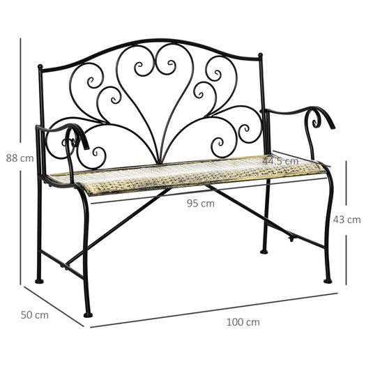 2-Seater Garden Bench Solid Metal Loveseat Imitated Rattan Pattern Vintage Style for Patio Porch Tarrace