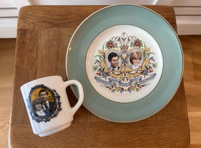 Prince Charles Lady Diana Royal Wedding 1981 Commemorative Plate and Matching Mug Set