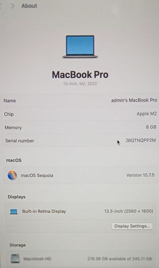 Apple Macbook Pro 2022 M2 | 13.3" | Touch Bar M2 8-core Cpu | 10-core Gpu | 8 Gb | 256 Gb Ssd | Space Gray |  Maximum Capacity : 91%