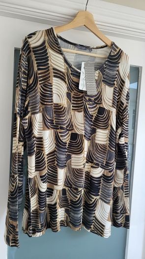 Marinello Abstract Beige Tones  long sleeve top Sz XL (Fit 12-16UK)  Bnwt Rrp 49.99