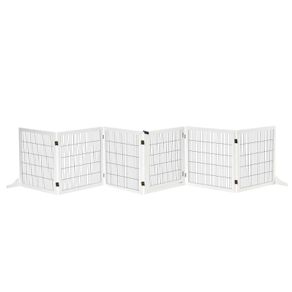 Wooden Pet Gate, Freestanding Dog Safety Barrier, w/ 2 Support Feet, White
