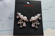 Horsimy Faux Pearl Diamante Drop Cross Earring