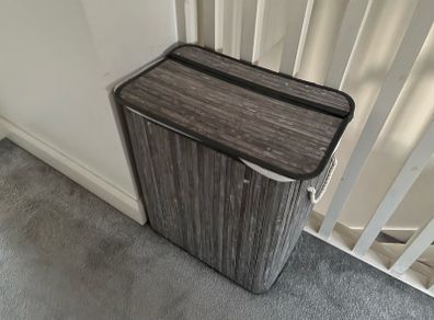 Grey Double Laundry Basket, 2 Compartments