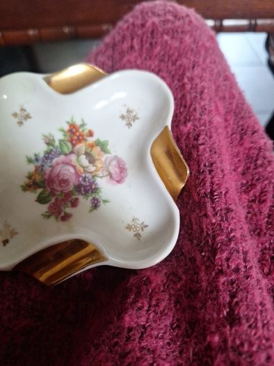 Vintage Limoges France Porcelain Floral Trinket Dish Ashtray, Jammet Seignolles Lourdes Souvenir