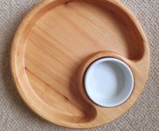 Party food dip wood plate with ceramic bowl