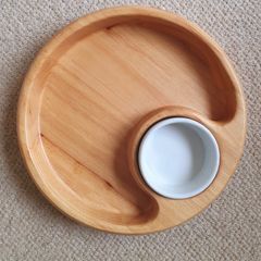 Party food dip wood plate with ceramic bowl