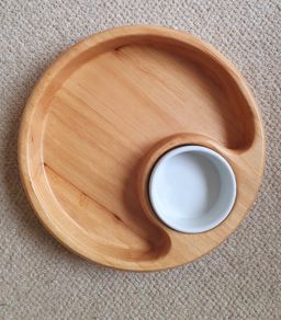 Party food dip wood plate with ceramic bowl