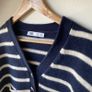 ZARA 100% Wool Cropped Striped Knit Cardigan Gold Buttons Cream Navy Image 2