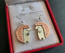 Cute Hedgehog Drop Earrings Mixed Metal Woodland Jewelry