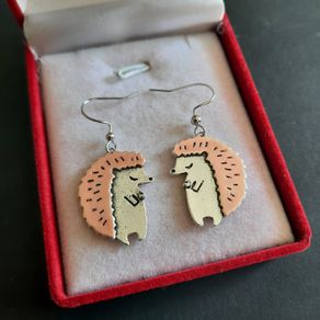 Cute Hedgehog Drop Earrings Mixed Metal Woodland Jewelry