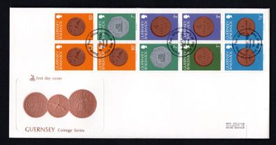 1980 Guernsey 50p Definitive Stamp Booklet Pane (ex SB20) Coinage Series First Day Cover (FDC)