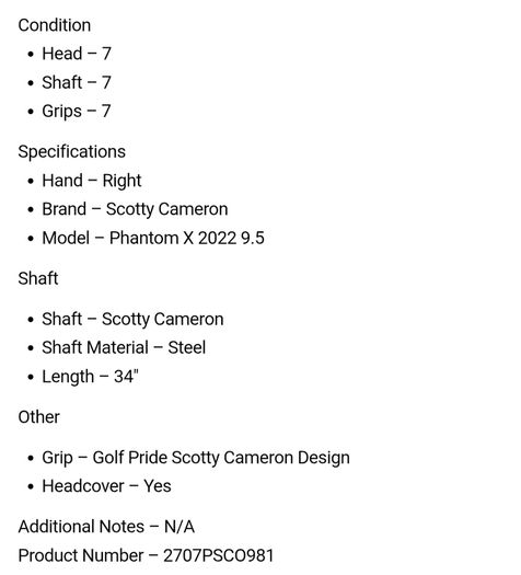 Scotty Cameron Phantom X 2022 9.5 Putter / 34"