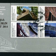 2014 Ireland Stampa Public Souvenir Contemporary Public Buildings Miniature Sheet Overprinted for Stampa with show cancel of 17/10/14