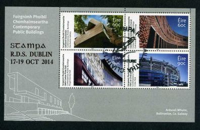 2014 Ireland Stampa Public Souvenir Contemporary Public Buildings Miniature Sheet Overprinted for Stampa with show cancel of 17/10/14
