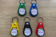 Brand new synthetic leather Isuzu key ring with shopping trolley token/coin