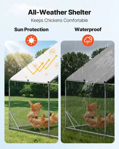 Large Metal Chicken Coop 3 x 3 x 2 m  Walk-in Chicken Run House with Waterproof Cover and Sturdy Frame